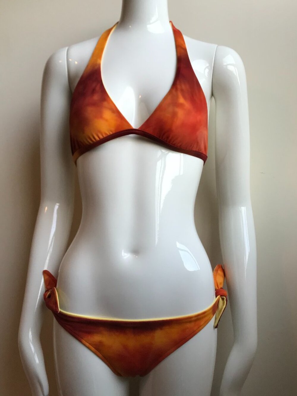 Billabong BLUE CRUSH era Vintage bikini tie dye reversible orange & solid yellow